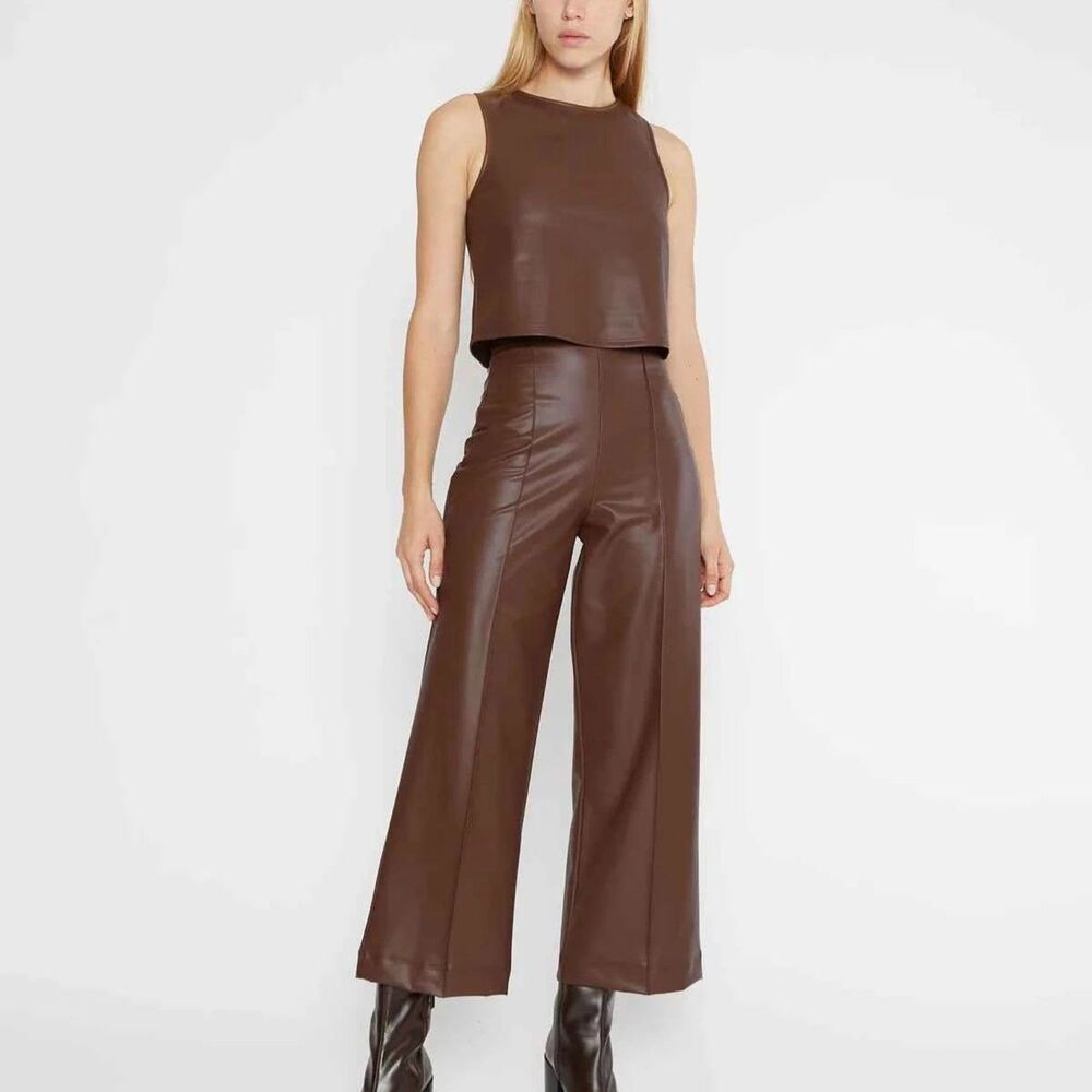 Ripley Rader Vegan Leather Cropped Straight Leg Pant Size 3 Medium Chestnut